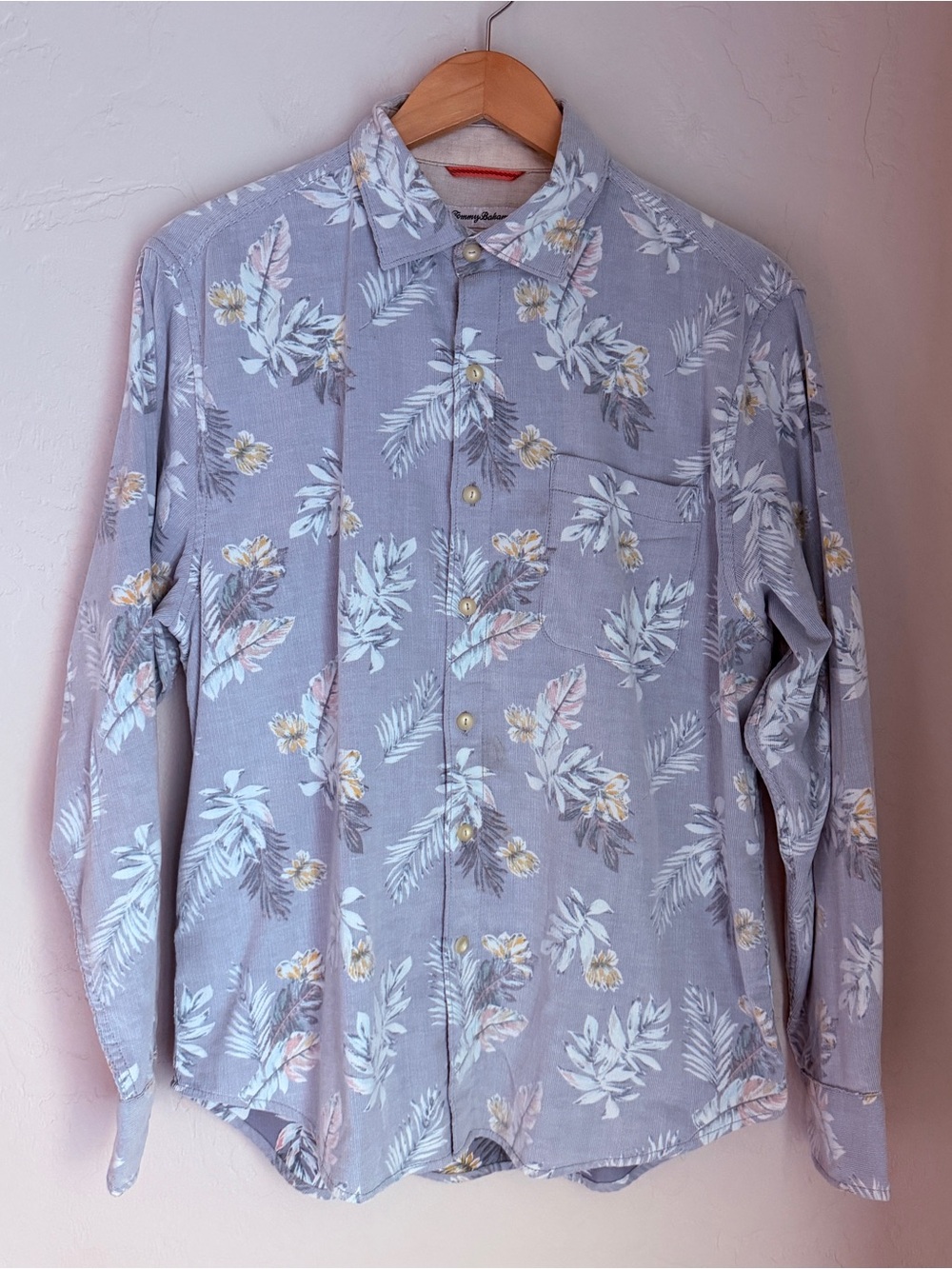Tommy Bahama Women's Corduroy Tropical Pale Blue Floral Button-Down Shirt Size M